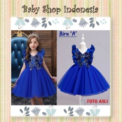 PD643 Gaun Pesta Anak Biru Dress Pesta Anak Import Mengembang Azure Blue A  large